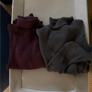 Ralph Lauren Ribbed Turtleneck Sweater - Burgundy and Charcoal
